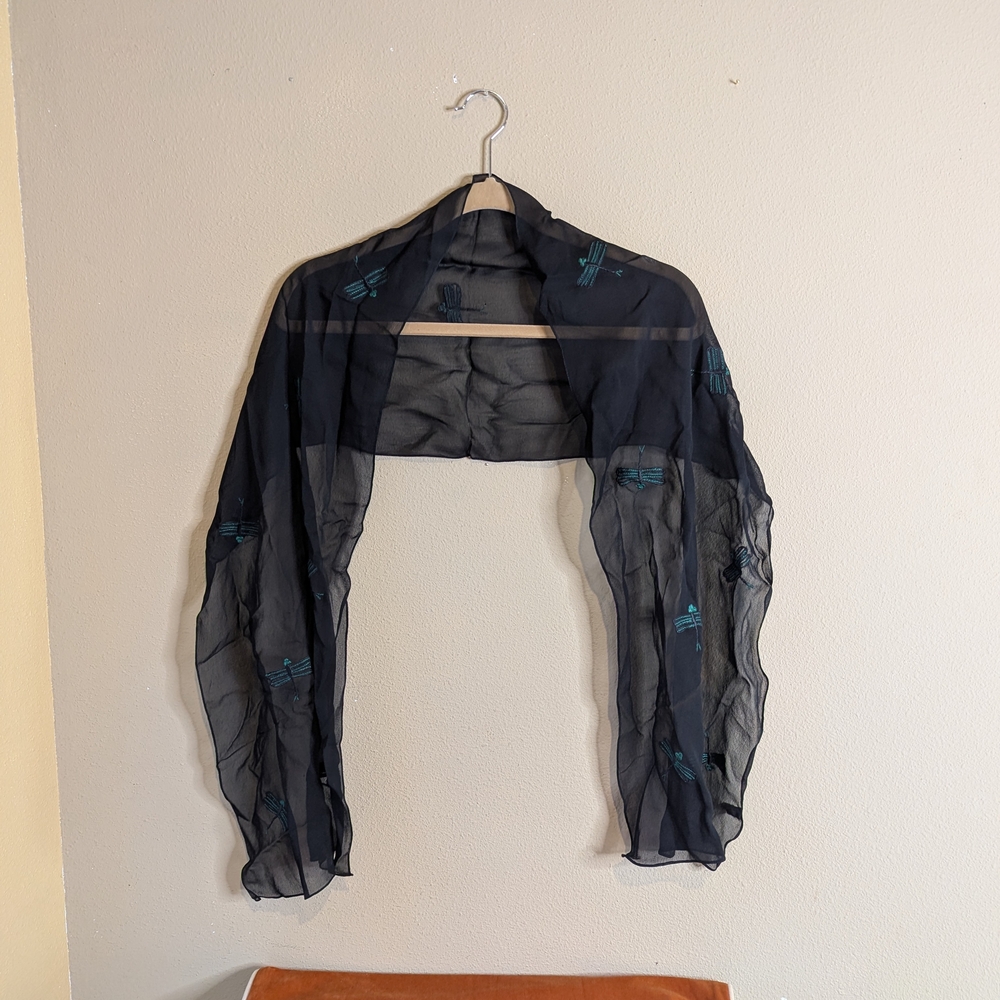 Chic Black and Teal Dragonfly Sheer Women's Scarf